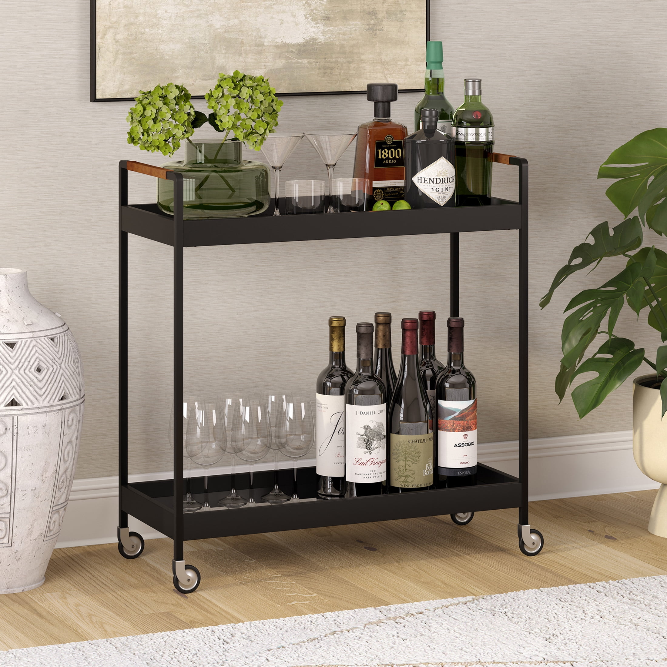 Evelyn&Zoe Modern/Contemporary 33" Wide Blackened Bronze Bar Cart