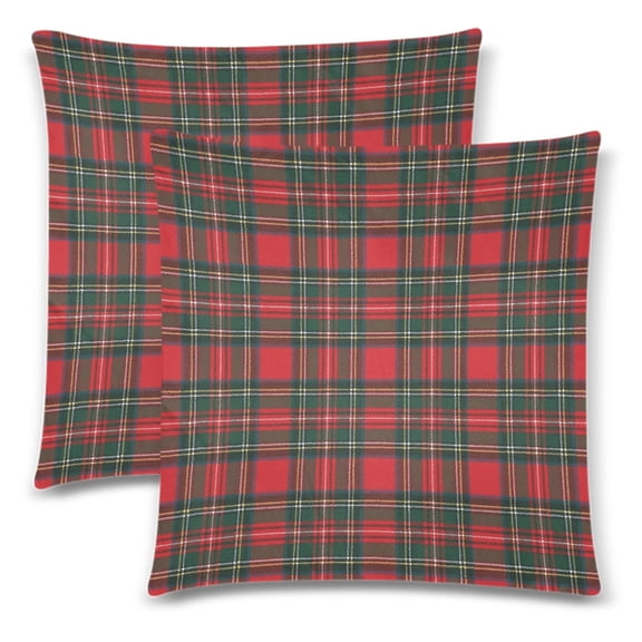 Christmas Set of 2 Scottish Tartan Throw Pillow Covers Farmhouse Classic Plaid Decorative Couch Pillows Home Decor for Sofa Living Room Bed 16x16 Inch, Red
