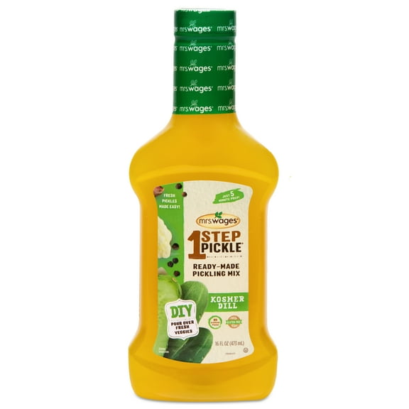 Mrs. Wages 1-Step Ready Made Pickling Mix, Canning Supplies for 8 Hr Homemade Dill Pickles, 16 fl oz Bottle