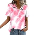 thumbnail image 4 of Odbmxy Shirts for Women 2026 Collared Summer Short Sleeve Women's Tops Loose Tie-Dye Camping Pink Button Down Cardigan Casual Tops, 4 of 6