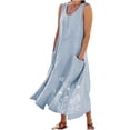 thumbnail image 2 of Nmnitkp Womens Maxi Dress Floral Scoop Neck Beach Sundress Ruched Oversized A-Line Long Dress Sleeveless Plus Size Sundress with Pockets S-XXXXXL, 2 of 6
