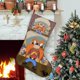 thumbnail image 1 of Sam Bigotes Tema: Calcetines de Navidad, fino lino blanco para colgar en escaleras y chimenea, decoración navideña para el hogar, regalo de Navidad. 45cm × 32cm, 1 of 5