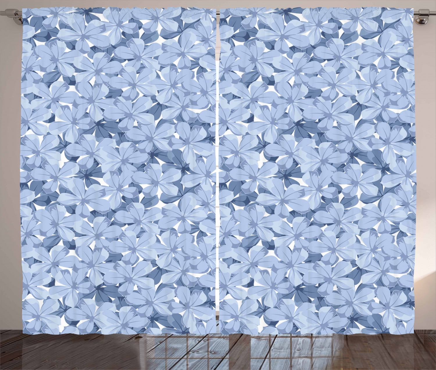 Contemporary Handcrafted Blue Applique Curtain (Set Of 2) main image 1