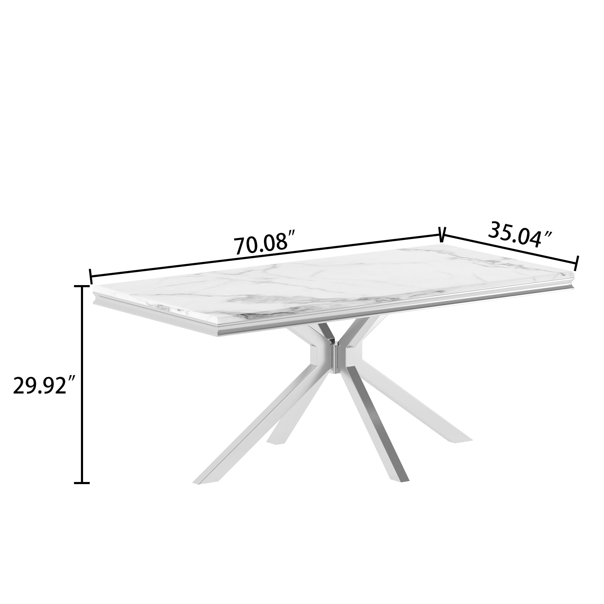 70" Rectangular Dining Table for 6 People, Modern Faux Marble Kitchen Table with Stainless Steel Legs, Dining Table for Dining Room, Living Room