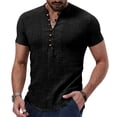 thumbnail image 1 of Camiseta de manga corta de lino y algodón con cuello en V para hombre, camisa informal holgada de negocios de gran tamaño, gran oferta, verano, S-3XL, 2023, 1 of 4