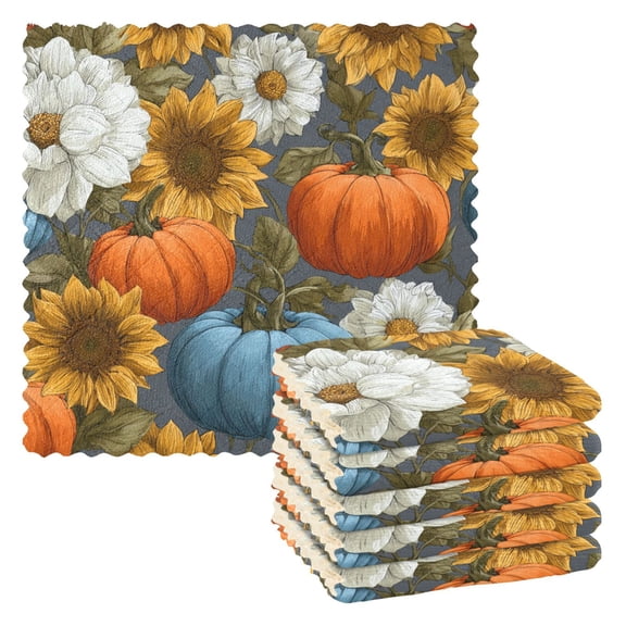 6 Pieces of Kitchen Towels 11x11Inch Kitchen Dish Cloths Kitchen Dish Towels Reuseable Cleaning Cloths Colorful Pumpkin