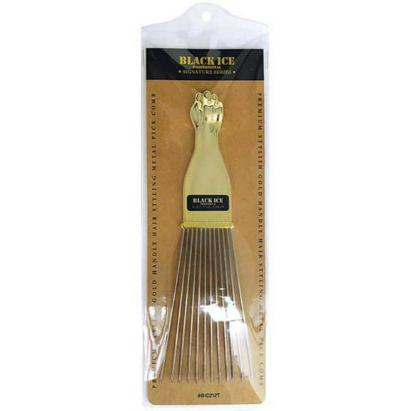 Black Ice #BIC212T Professional Signature Series Premium Stylish Gold Handle Hair Styling Metal Pick Comb