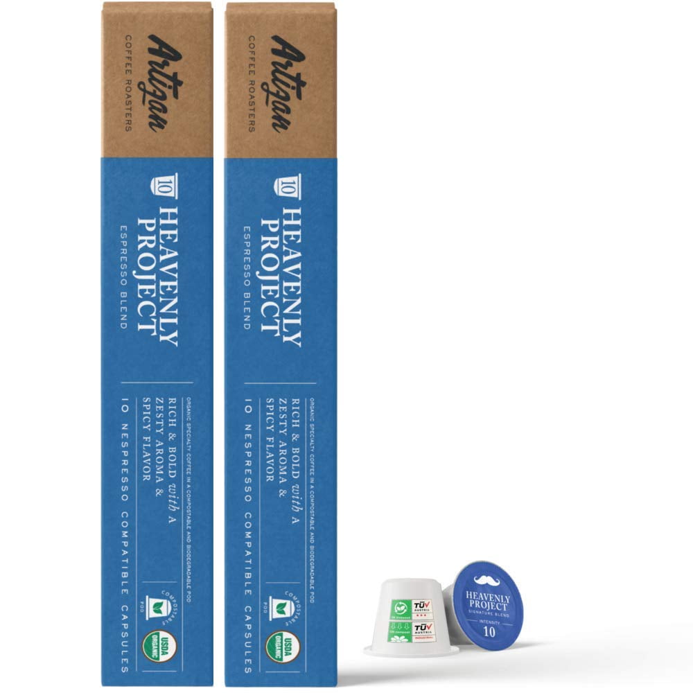 100% USDA Certified Organic Coffee - Nespresso Compatible Capsules - Heavenly Project High-Altitude Blend (20 Pods)