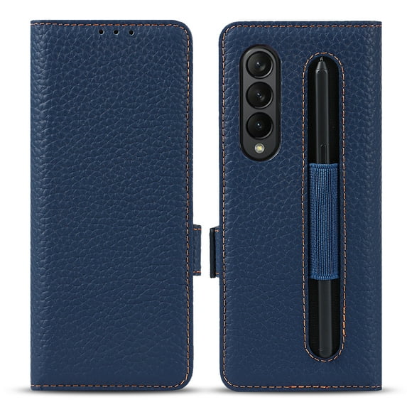 Galaxy Z Fold 3 5G Case with S Pen Holder, TECHCIRCLE Flip Kickstand Premium Leather Wallet Cover with Card Slots Magnetic Phone Case for Samsung Z Fold 3 5G (2021), Blue