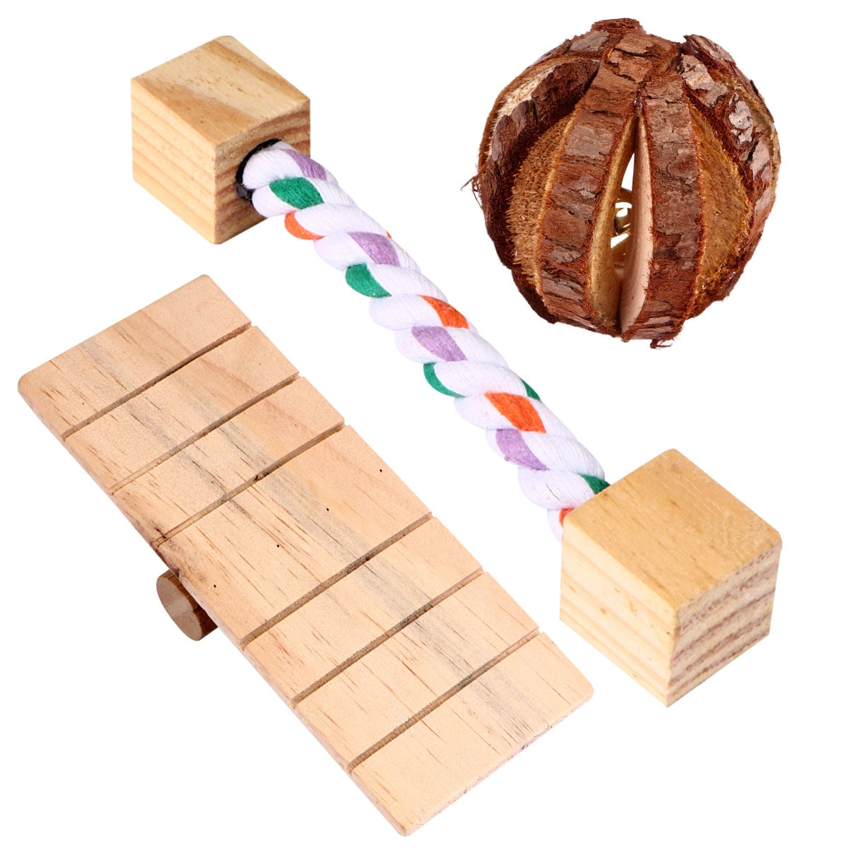Tineasur 3 Pcs Wood Pet Toy for Squirrel and Small Animals Daily Use
