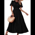 thumbnail image 2 of Vestido Bohemio Floral Fluido de Verano para Mujer, Informal, con Mangas y Volantes, Cuello Redondo, Cintura Fruncida y Negro M, 2 of 9