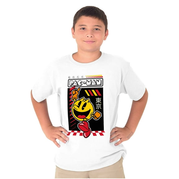 PACMAN Kanji Video Arcade Game Crewneck T Shirts Boy Girl Teen Brisco Brands S