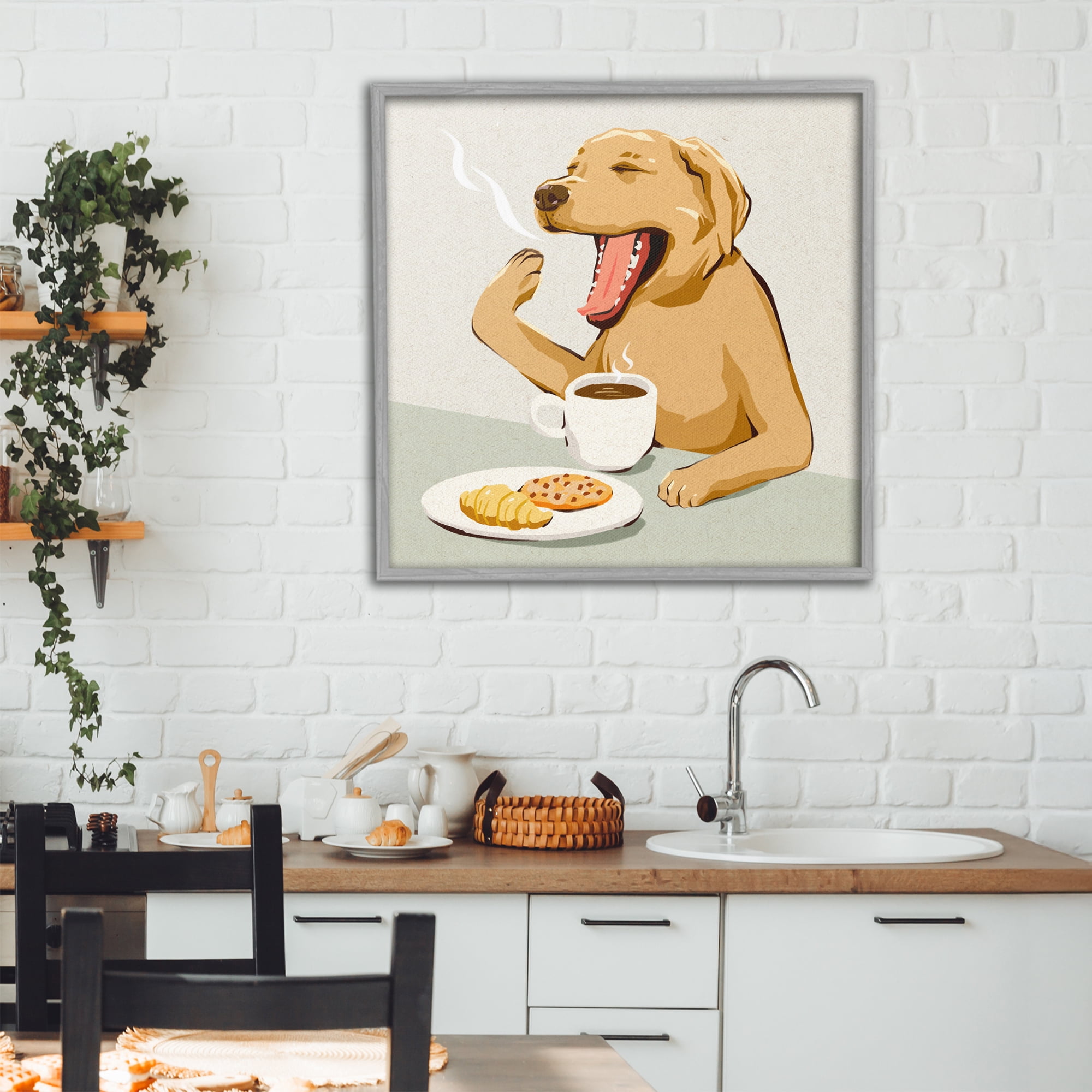 Stupell Industries Yawning Dog Morning Coffee Gray Framed Giclee Art, design by Ziwei Li