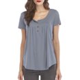 thumbnail image 1 of Mujer Cuello Redondo Top Botón Trim Plisado Busto Manga Corta Tipo Suelto Camiseta Casual Gris M, 1 of 6