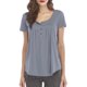 thumbnail image 1 of Mujer Cuello Redondo Top Botón Trim Plisado Busto Manga Corta Tipo Suelto Camiseta Casual Gris M, 1 of 6
