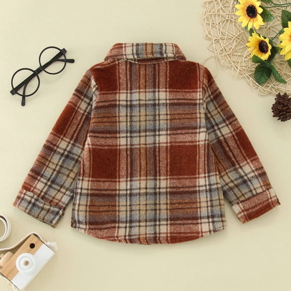 Vedolay Fall Tops for Boy Fall Long Sleeve Button Front Lapel Collar Jacket,Brown 12-18 Months