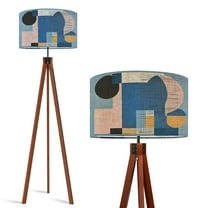 Wood Tripod Floor Lamp, Mid Century Wood Standing Lamp with 3 Color Temperature Dimmable Standing for Living Room, Bedroom, Office Framed Flaxen Lamp Shade