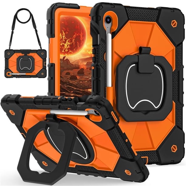 Funda Resistente a Golpes para Samsung Galaxy Tab S10 FE, Galaxy Tab S9 FE, Galaxy Tab S9, Funda Protectora de Silicona + Capa de PC Anti Caída con Asa Cuadrada Giratoria de 360° y Correa para el Hom