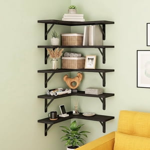 Fairy 5-Tier Arc Corner Floating Shelves, Black
