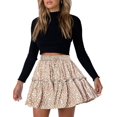 thumbnail image 1 of Arjungo Women\'s Floral Print High Waist with Drawstring Ruffle Flared Boho A Line Skater Mini Skirt Beige, 1 of 1