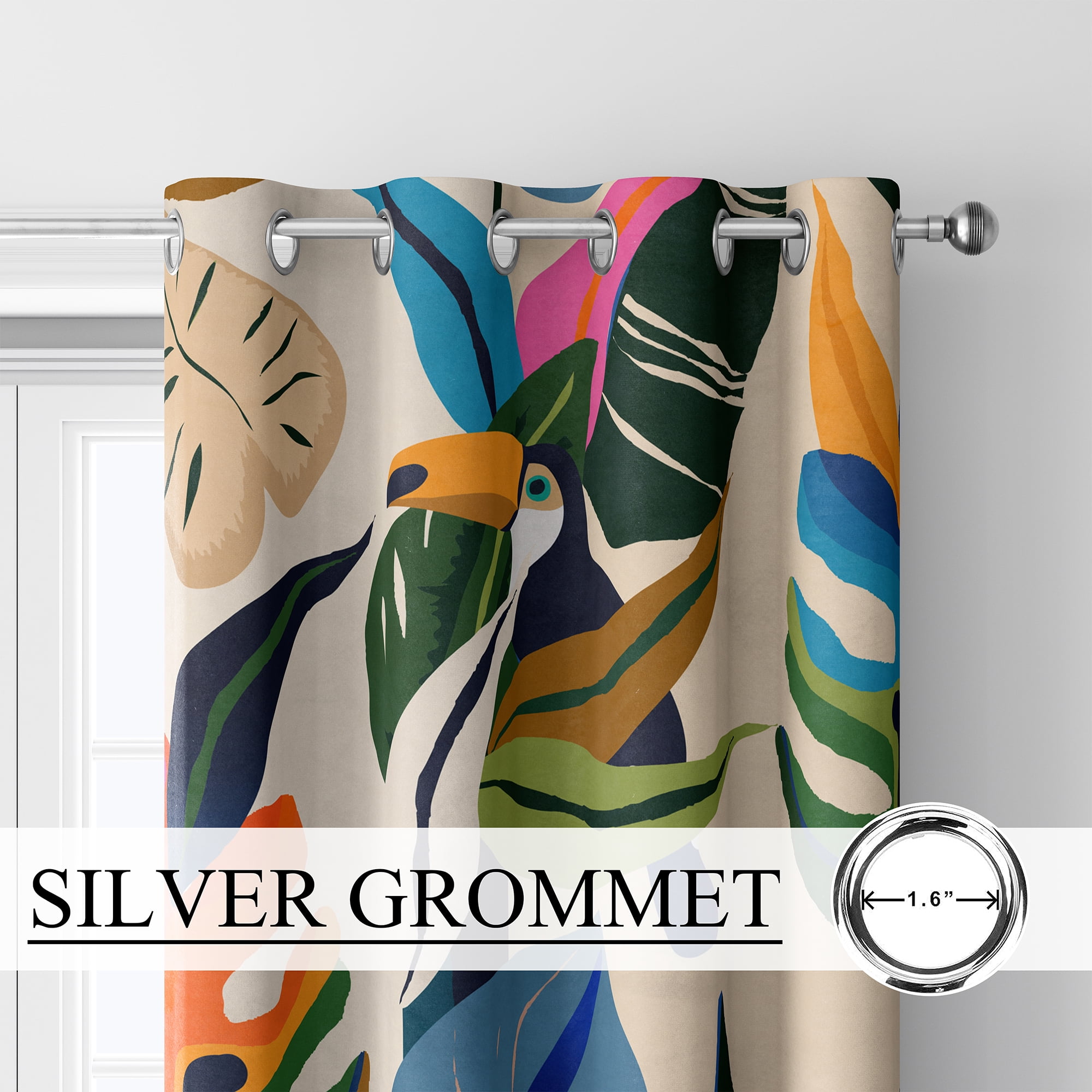 Aeyadis Colorful Tropical Abstract Blackout Curtains, Boho Leaf Birds Print Decor for Bedroom, Living Room, Grommet Window Drapes 2 Panel Set, 52"x84"