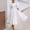 thumbnail image 6 of ZHOGXU Women's Dress Short Sleeve Puff Sleeve Round Neck Solid Color Backless Fashion Comfortable Elegant Dresses For Daily Wear And Party,White,L, 6 of 8