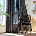 thumbnail image 3 of Psoiuetr Black Boho Curtains for Bedroom Living Room Linen Cotton Embroidered Semi Blackout Farmhouse Window Treatment Drape Vintage Tassels Rod Pocket 1 Panel 52" W x 63" L, 3 of 7