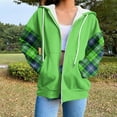 thumbnail image 2 of XUNKUSGA Women Hoodies Plaid Long Sleeve Hooded Sweatshirt Women Loose Full Zipper Jackets for Women Fashion Casual Plain Hoodies with Pockets S-2XL Green, 2 of 6