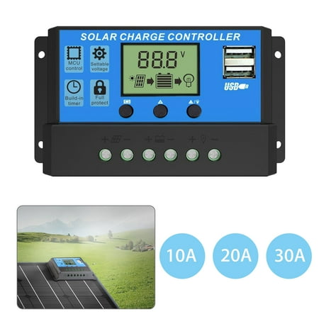 12v Pv Charge Controller EEEkit 12V 24V 10A/20A/30A Solar Charge Controller,Intelligent USB Port Display 12V/24V Auto Charge Regulator ()