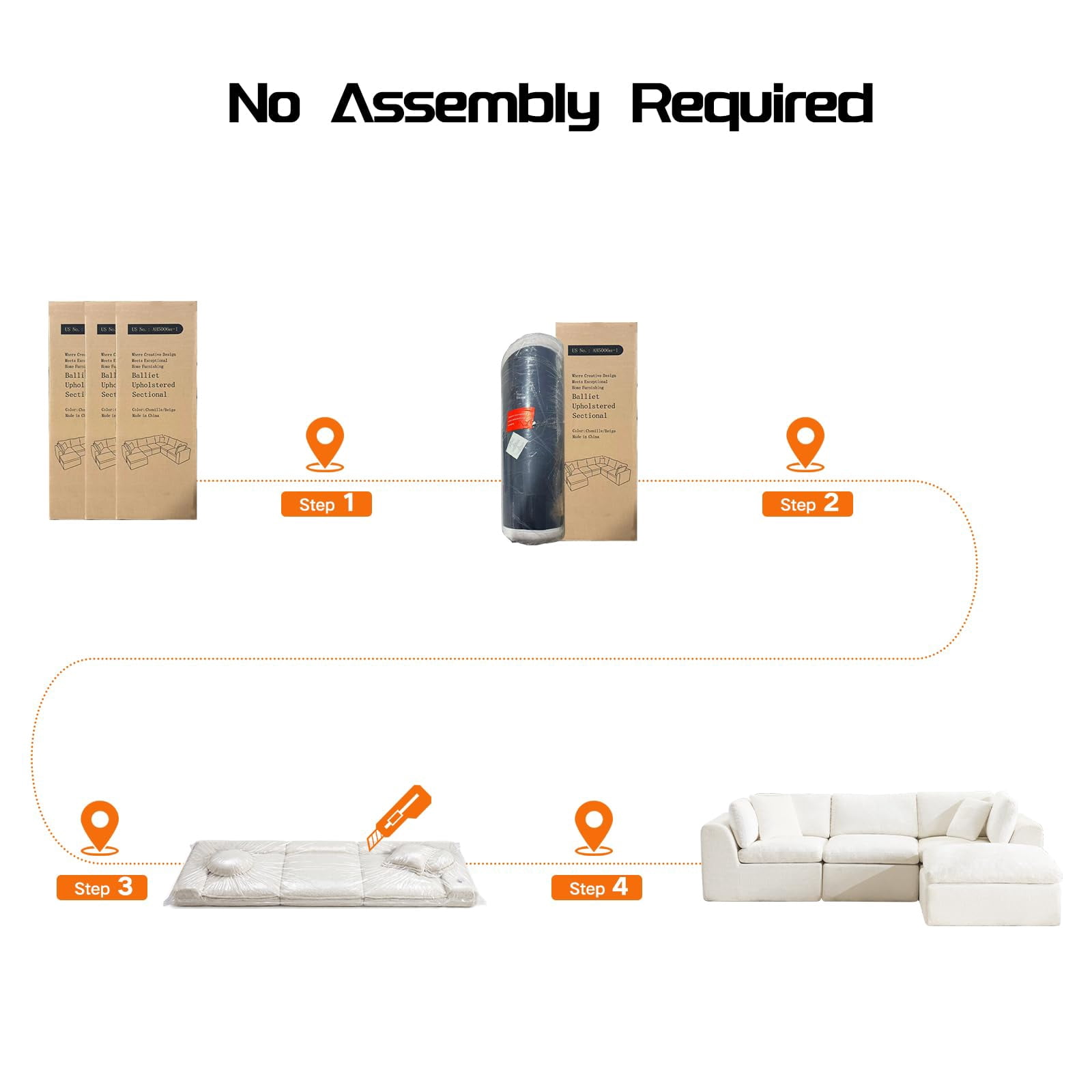 110" Cloud Couches Boneless Couch 3 Seater Sofa Modular Sectional Sofa with Ottoman, No Assembly Required