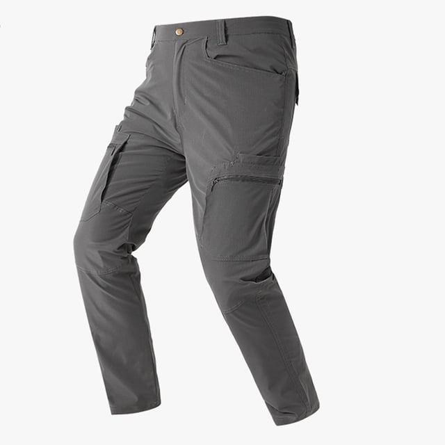 RXIRUCGD Mens Casual Fashion Solid Multiple Pockets Quick Drying WorkTrousers Zipper Pants, Gray, Size: S