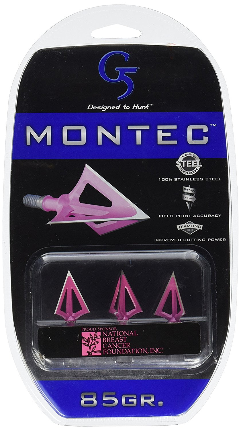 G5 Outdoors Montec Broadheads 85 Grain Pack of 3 Pink 118