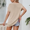 thumbnail image 5 of Summer Saving Wycnly Womens Blouses and Tops Dressy Fashion Loose Fit Knitted Ribbed Plus Size Tshirts 2024 Summer V-Neck Short Sleeve Color Patchwork Casual Blouses Beige XL, 5 of 5