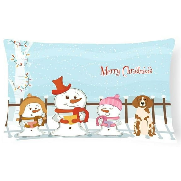 Merry Christmas Carolers Brittany Spaniel Canvas Fabric Decorative Pillow