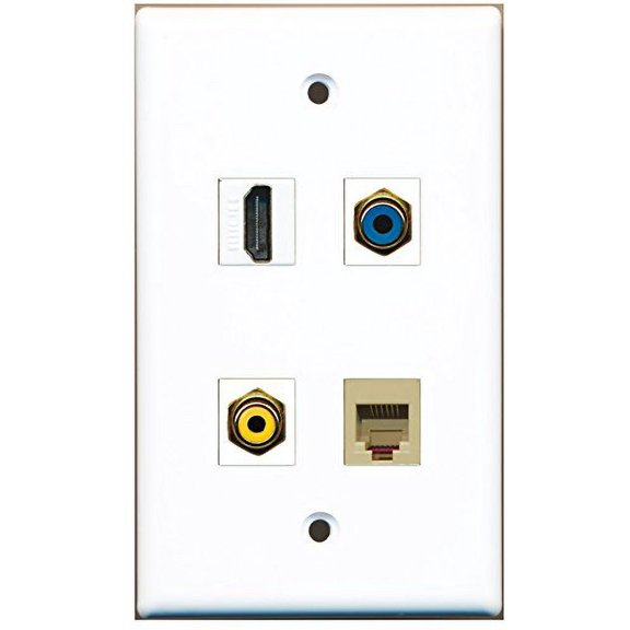 RiteAV - 1 Port HDMI 1 Port RCA Yellow 1 Port RCA Blue 1 Port Phone RJ11 RJ12 Beige Wall Plate