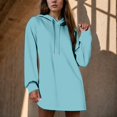 thumbnail image 2 of Womens Dresses Fall Winter Casual Long Sleeve Drawstring Pleated Hoodies Sweatshirt Pullover Tunic Mini Dress, 2 of 5