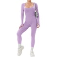 thumbnail image 5 of Women Yoga Jumpsuits Workout Ribbed Long Sleeve Sport Jumpsuits, 5 of 7