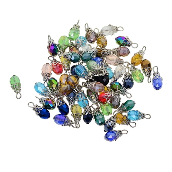 DESIGNICE 50pcs Assorted Colorful Glass Beads Handcrafted Crackle Glass Beads Drops with Wire for Jewelry Making