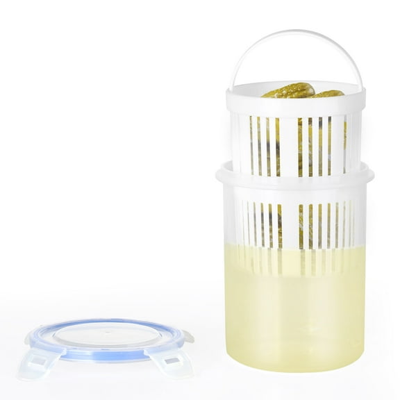 Pickle Jar with Strainer Insert,Pickle Container,Deli Food Storage Container,Pickle Holder Keeper Lifter,Bucket of Pickles,Barrel of Olive Jalapeno,Large Flip Jar with Leak Proof and Lock It Lid