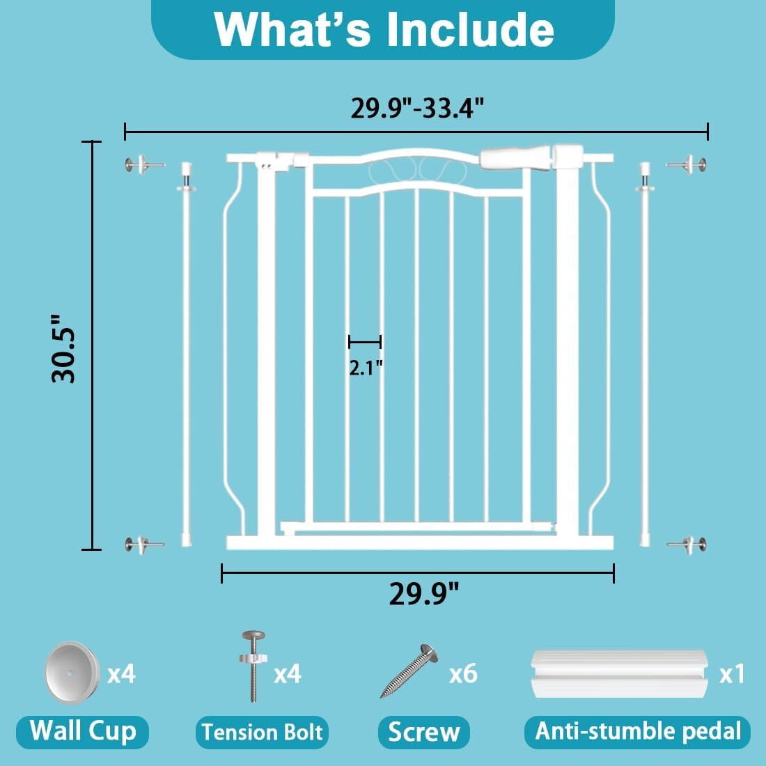 FURDEAR Extra Wide Baby Gate for Doorways 29.9"-33.6" Metals White
