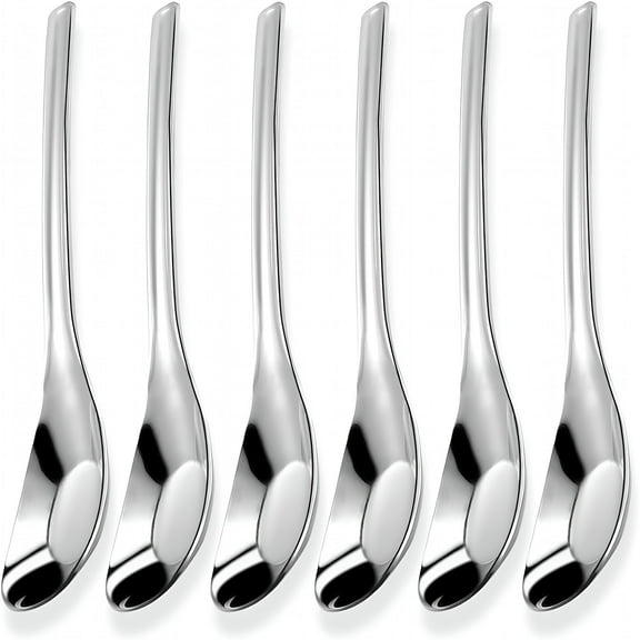 ACDANC 6 Pcs Asian Soup Spoon 18/10 Stainless Steel Chinese Spoons,7" Heavy Duty Deepened Dinner Spoons Long Handle Table Spoons for Dumpling Bouillon Dessert Cereal Appetizer