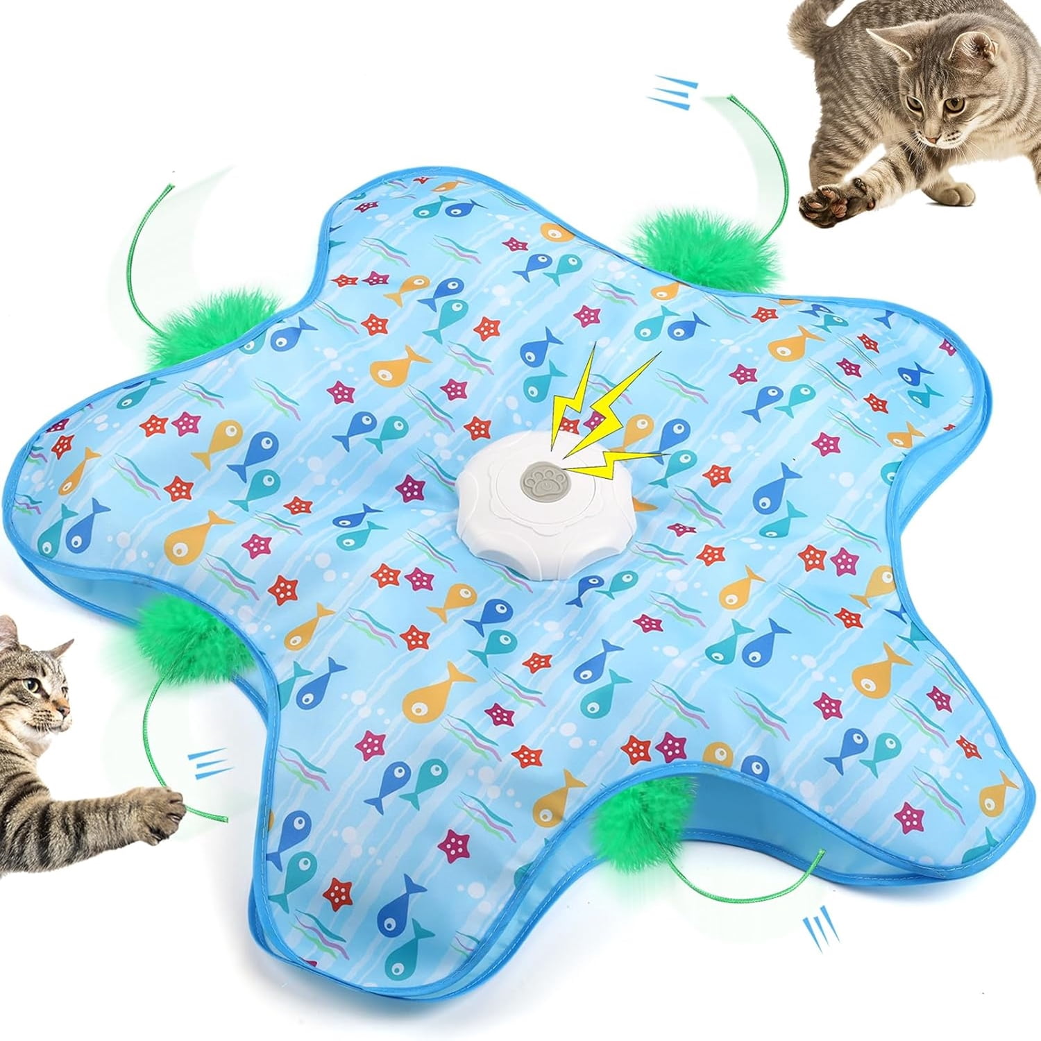 Interactive Cat Toys for Indoor，[Newly Upgraded] Rechargeable Touch Activated Hide and Seek Kitten Toys With Moving Concealed Feathers & Mouse Squeaky.(Blue)