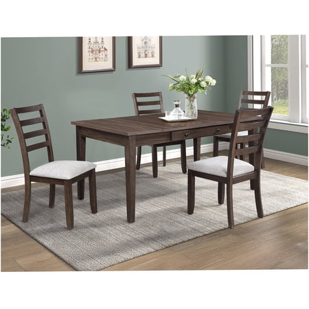 Modern 5-Piece Dining Set with Hidden Storage and Upholstered Chairs Light Brown Wood Finish Rectangular Table with Built-in Drawers