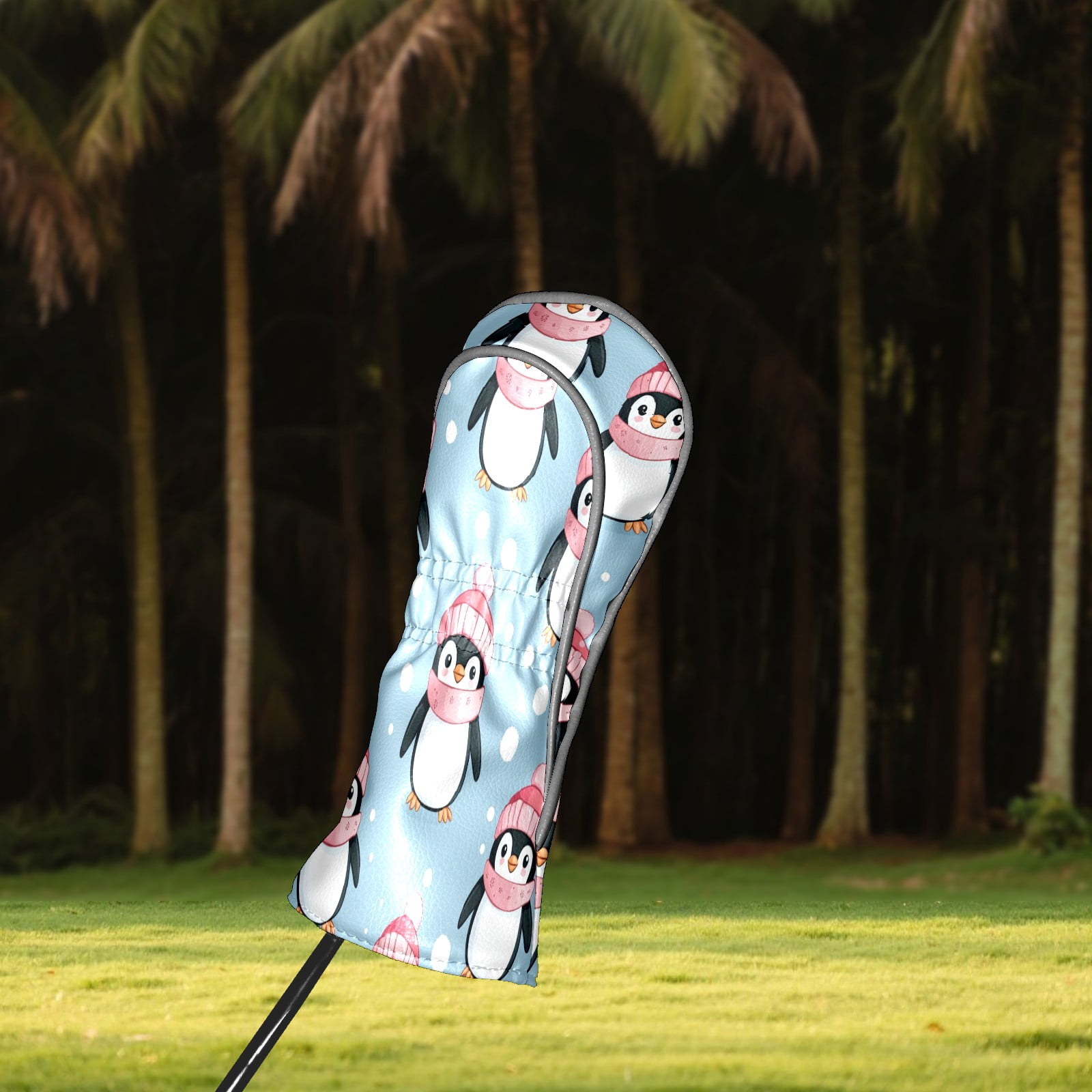 Golf Club Covers PU Leather Waterproof Head Covers for Fairway Woods Hybrids Cartoon Penguin Pattern