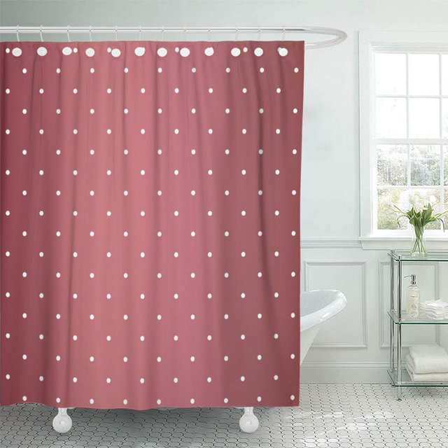 Cortina de ducha ABPHQTO Rosa polvorienta Geométrica y lunares blancos 150x180 cm