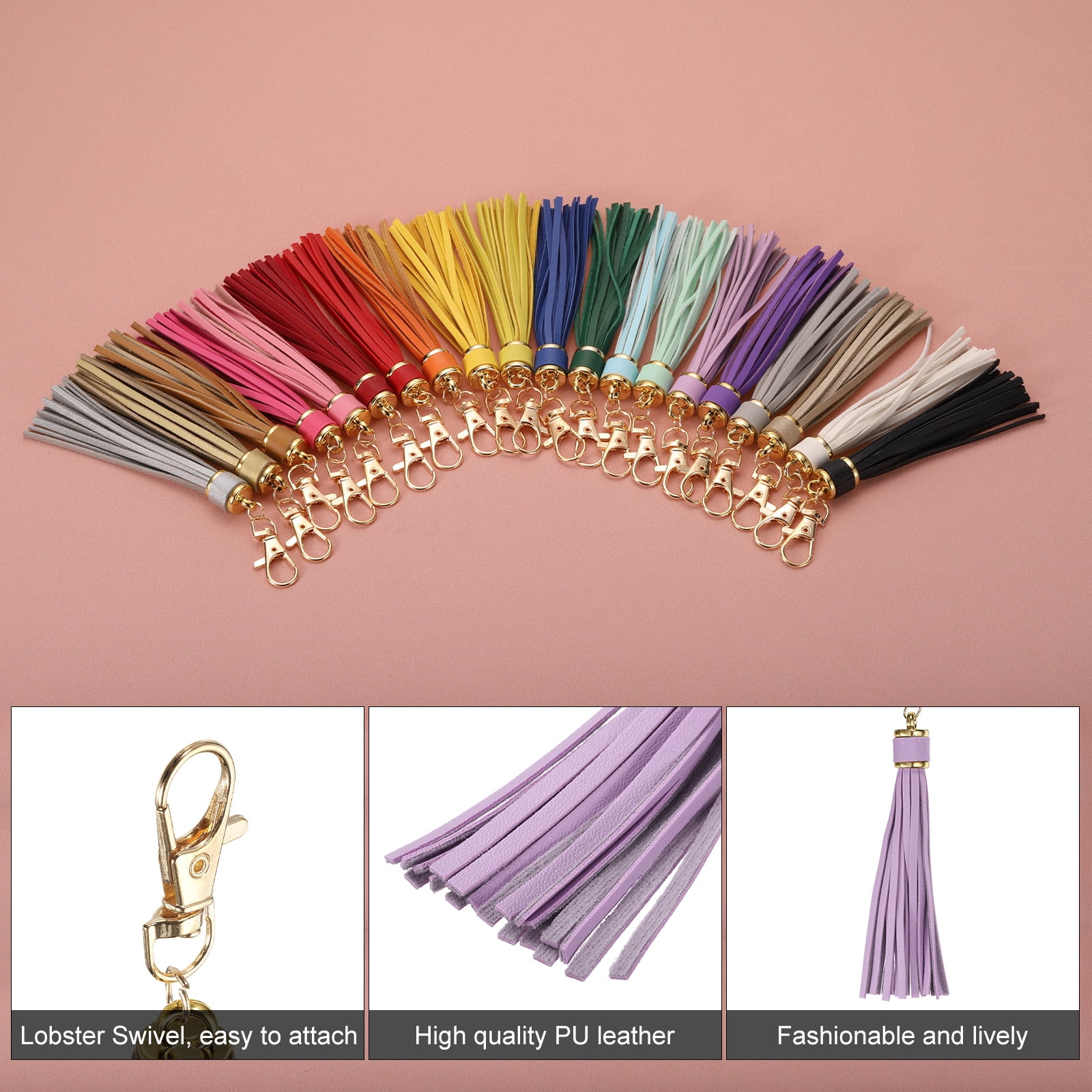 Unique Bargains PU Leather Tassels Keychain Charm with Lobster Swivel Light Purple
