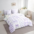 thumbnail image 3 of Homewish Dreamy Bowknot Kids Twin Bedding Sets 7-Piece, Fairy Tale Princess Bedding Comforter Set, Cartoon Purple Plaid Bow-tie Reversible Sheet Sets, Super Cozy Room Decor, 3 of 7