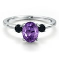 thumbnail image 3 of Gem Stone King 14K White Gold Purple Amethyst and Black Onyx Engagement Ring for Women | 1.35 Cttw | Oval 8X6MM | Gemstone February Birthstone | Size 7, 3 of 6
