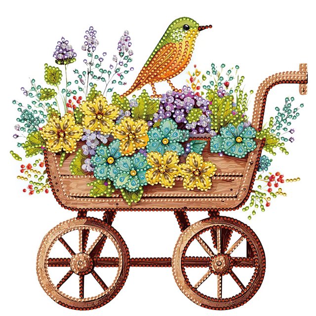 (WQ123) Pintura Diamantes Resina Con Forma Especial Pájaros Flores Y Carritos Con Diamantes Parciales Serie Abstracta 30*30cm
