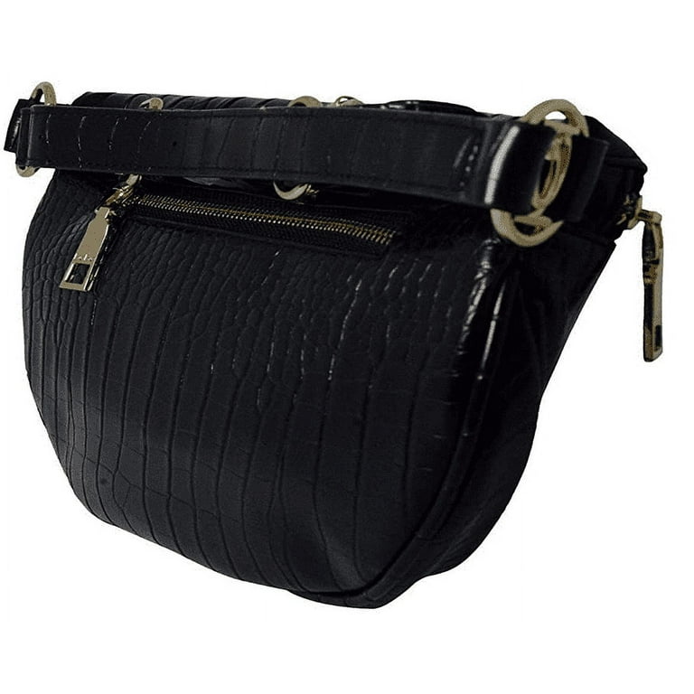 Bebe Camile Micro Croco Fanny Pack in Black Gold Hardware